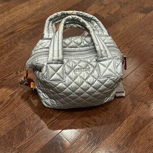 MZ Wallace Small Silver Sutton Quilted Mini Bag